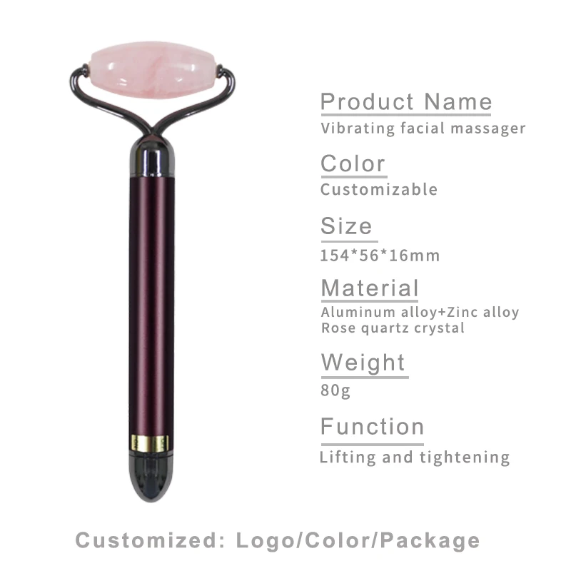 Factoy OEM Vibrating Rose Quartz Jade Roller  Beauty Bar for Facial Massager