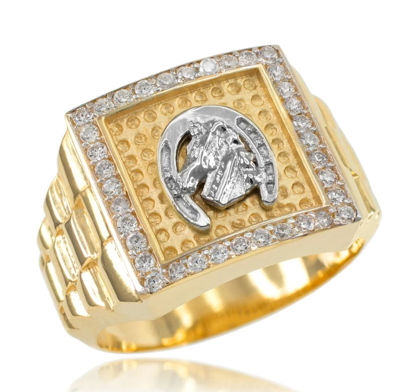 customized 925 sterling silver gold plated men cz horseshoe ring