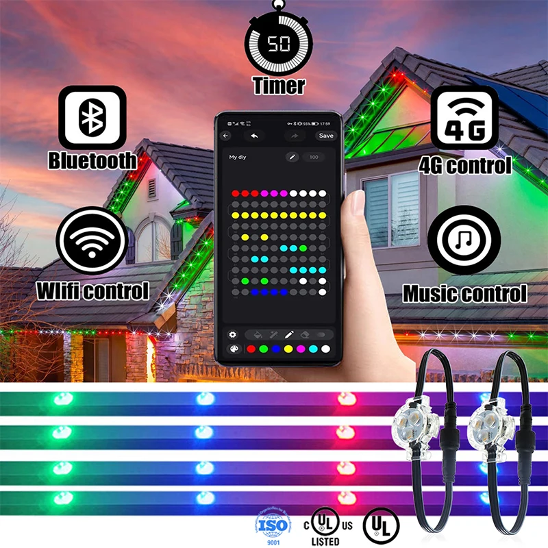 IP68 рождественские уличные украшения цветные драгоценные камни светодиодный алюминиевый канал пиксельные точечные огни декоративное освещение светодиод