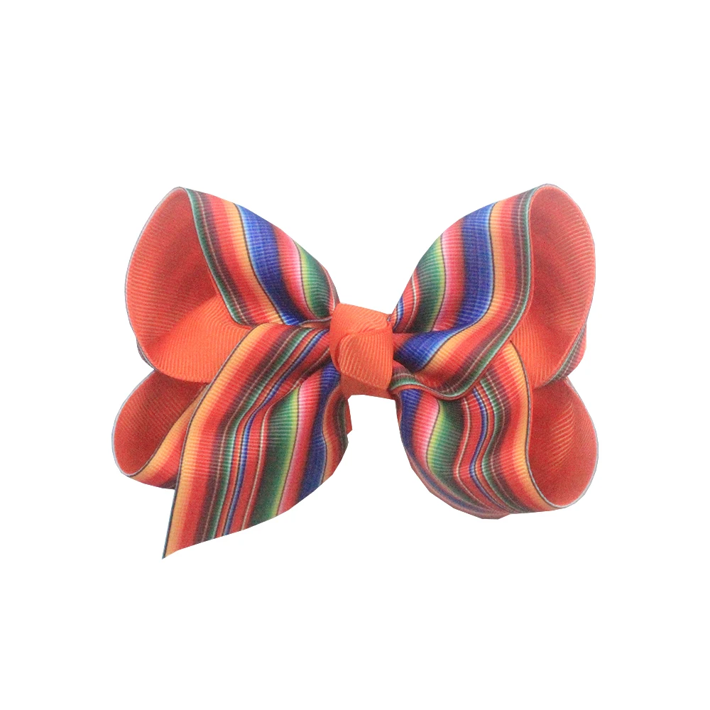 Large size handmade rainbow colors hair bows sequin leather ribbon  with alligator hair clip
