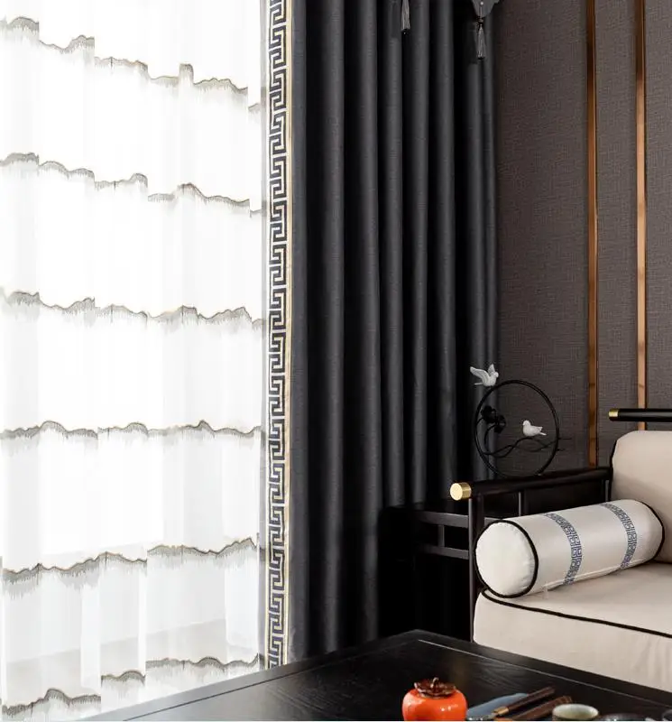 2023 new Chinese style customized full shading blackout curtains landscape painting classic window curtains for study bedroom