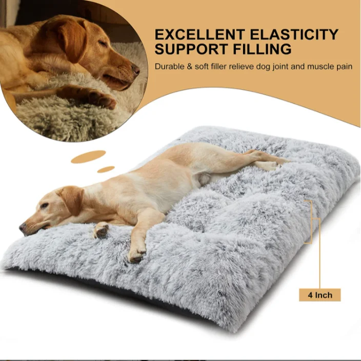 Manufacture Customized Sizes And Color Luxury Long Plush Comfortable Waterproof Pet Dog Bed Mattress PP Filler Dog cage pad bed