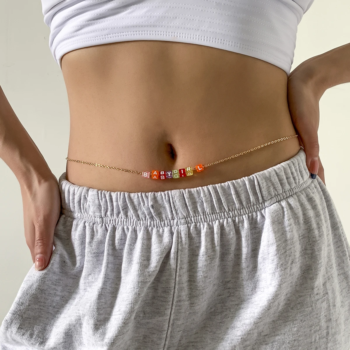 
SHIXIN Colorful Acrylic Beaded Waist Chain BABY GIRL Letter Belly Chain Wholesale Sexy Body Chain for Women 