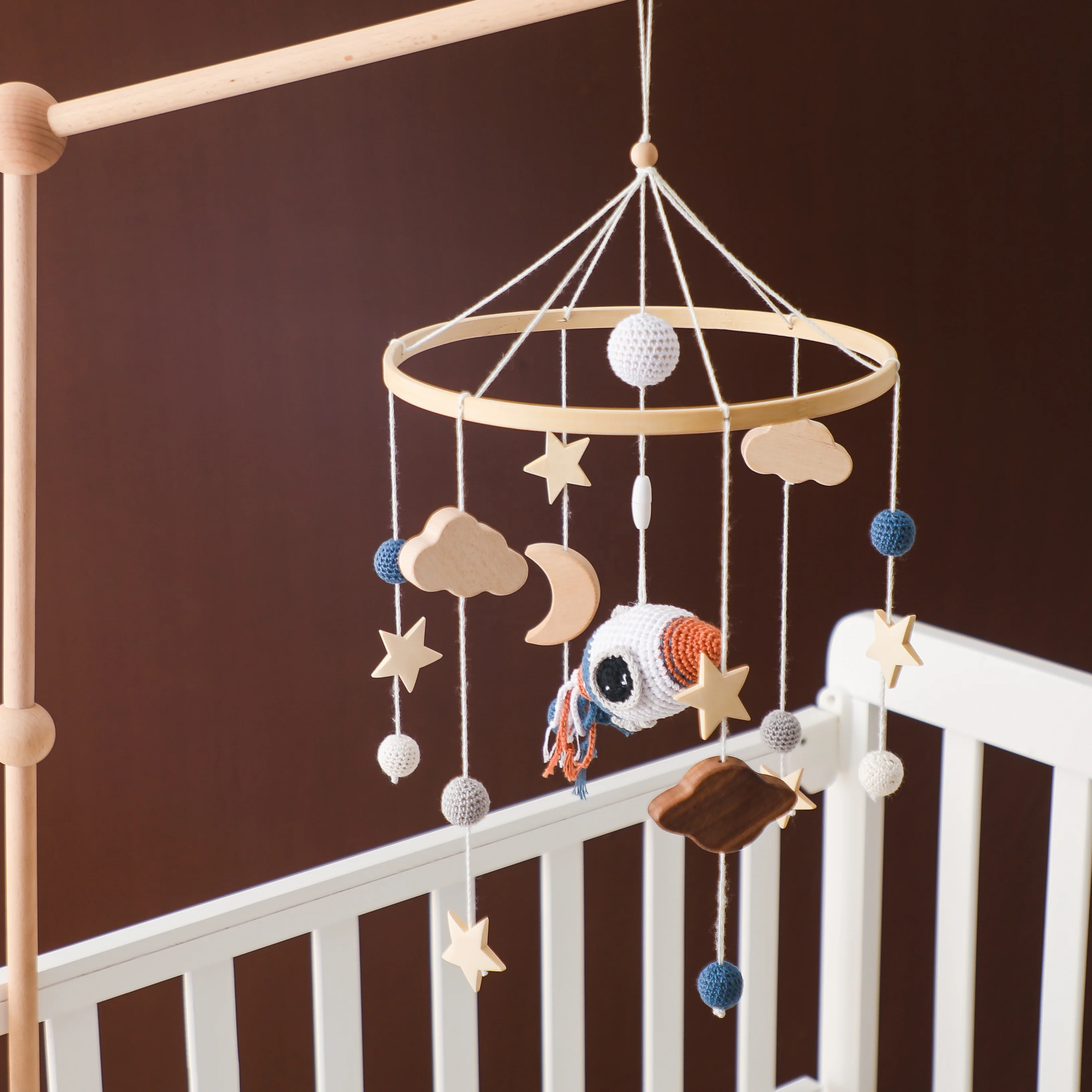 2023 New Arrival Nordic Handmade Rocket Crochet Rattle Bed Bell Hanging Toy Felt Baby Crib Mobile Nursery Decoration Shower Gift