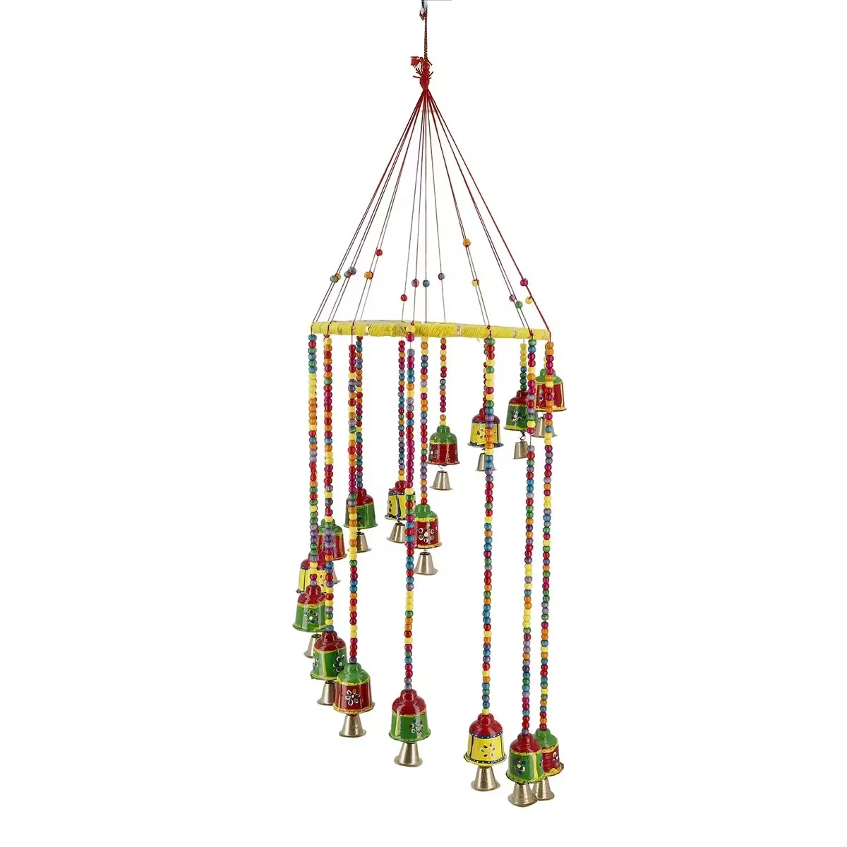8 Inch Handcrafted Multi-Color Wooden Bell Home Decorative Accessory with Hanging Bells Unique Hand Crafted Design