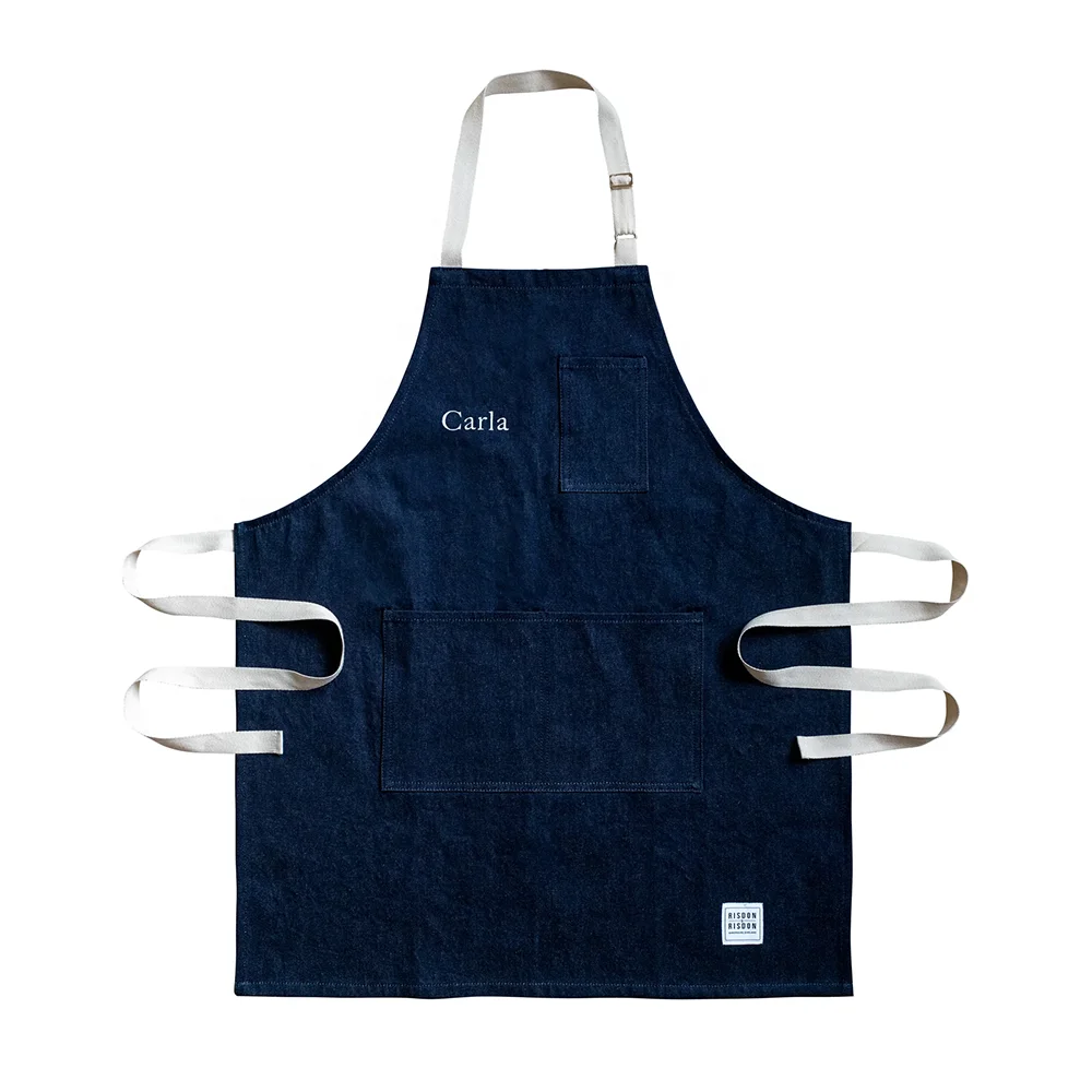 DUOLAI Wholesale Widely Used Washed Canvas Apron With Pockets Custom Print Logo Bib Apron Kitchen Cooking Baking Bib Apron