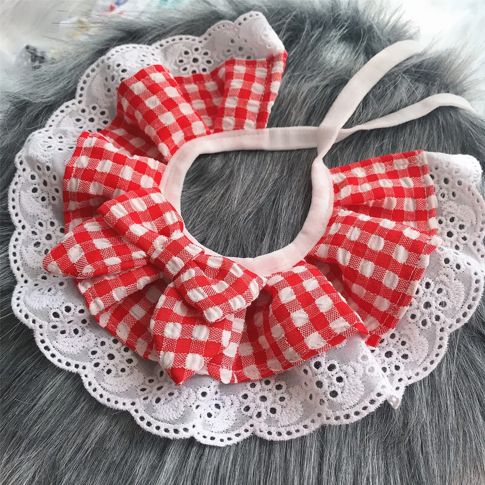 Cat small and medium-sized dog Bib Pet Necklace With bow plaid red yellow dog scarf collar unique dog bandanas