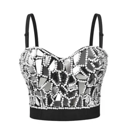 KYO Children Girl Shiny Sling Sequined Bra Top Short Top Plexiglass Nail Drill Stage Costume