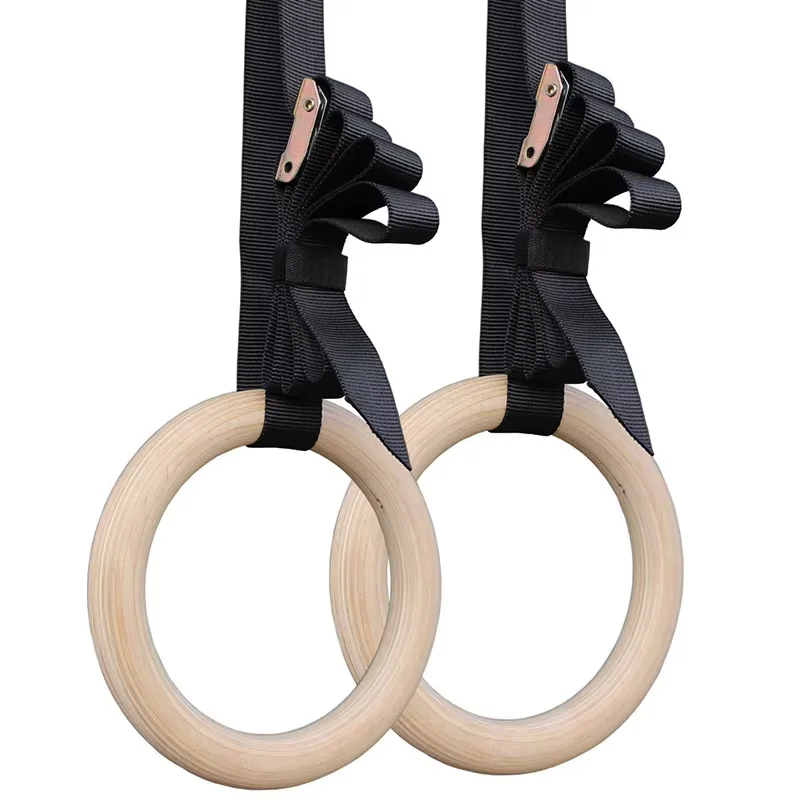 Fashional Designs 32mm Nylon Gym Rings Cheap Wooden Gymnastic Rings for Sports & Entertainment