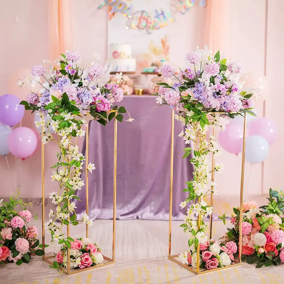 2 Pcs Metal Flower Stand Column Vases Wedding Centerpieces for Tables Gold Tall Floor Vase for Wedding Decorations