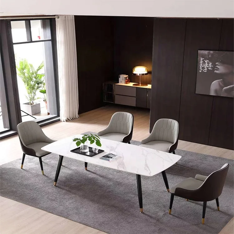 Modern Sintered  stone dining table set 6 chairs set with iron frame for cafe-kitchen-restaurant