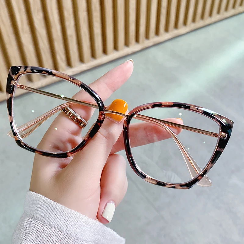 RetroTR90  Frame Metal Spring Leg Cat Eye Leopard Blue Light Ray Blocking Eyeglasses Anti Blue Light Computer Spring Leg Glasses