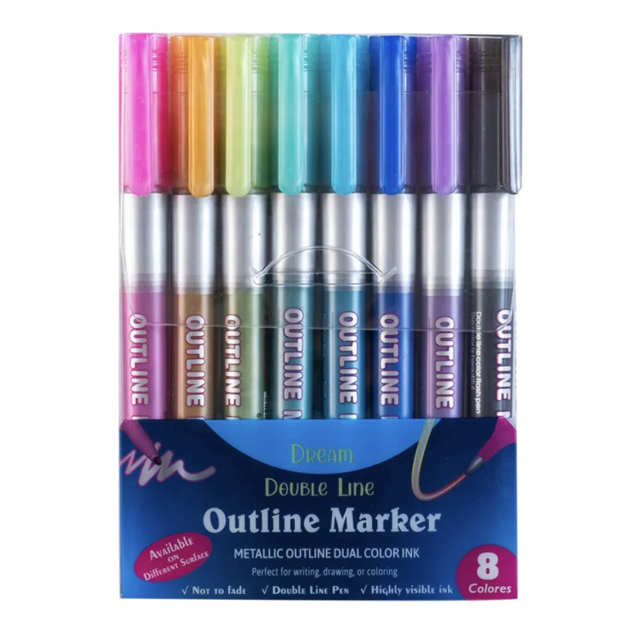 Горячая Распродажа, ручка с двойной линией, 12 цветов, контурная ручка, маркер, мигающие ручки с двойной линией (1600585256376)