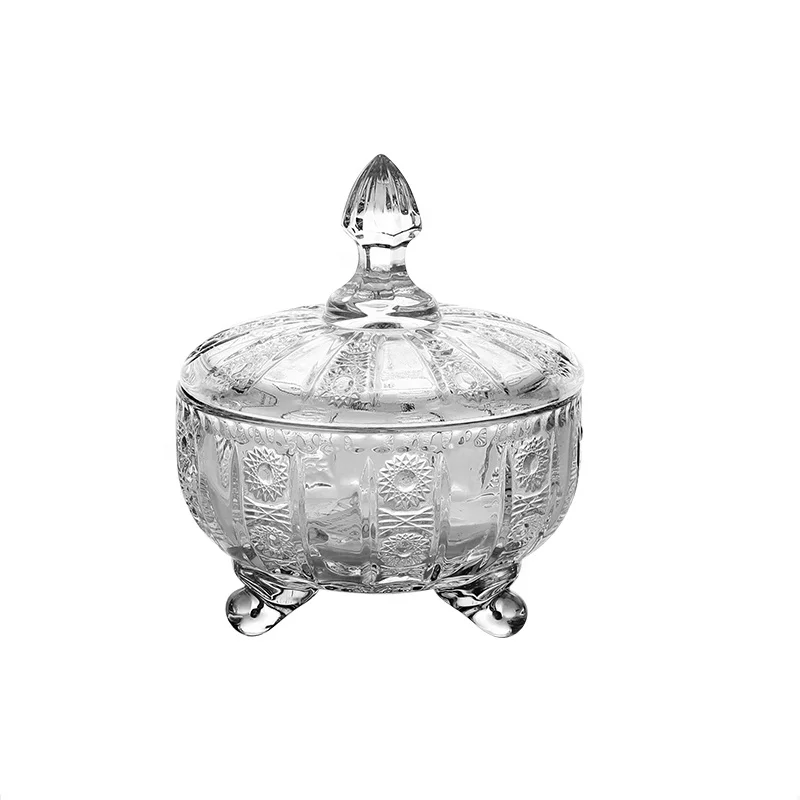 round glass candy jar and cookie pot with engraved design for tableware kitchen food kitchen storage gift glass candy pot