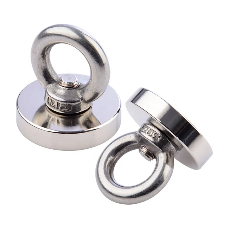 Hot sale Top Sale Silver Fishing Magnet 80KG Vertical pull-force D48mm Neodymium Magnetic Steel Cup Recovery Metal Hunting