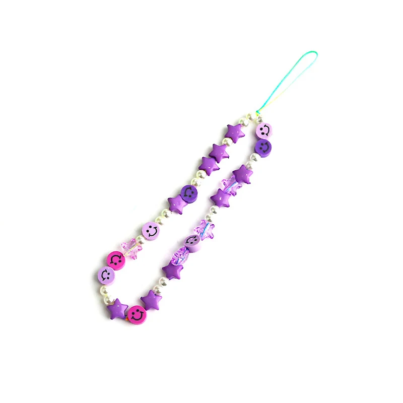2022 Phone Charm Strap String Smile Face Fruit Pearl Beaded Charm for Women Girls Phone Keychain Wrist Strap