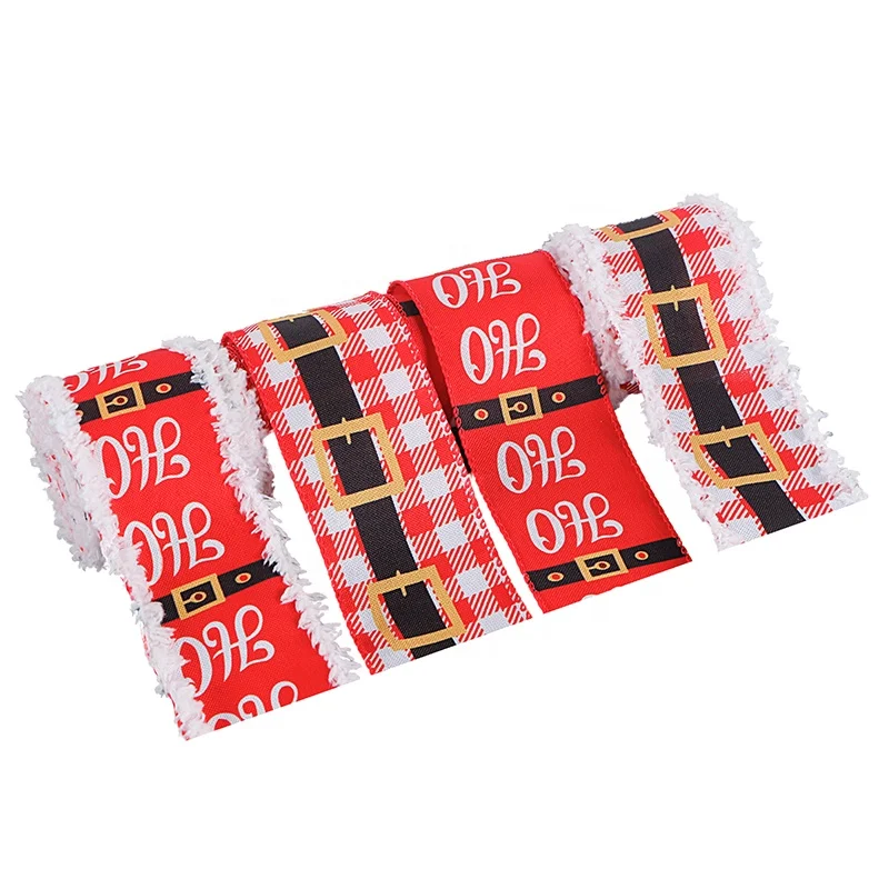 MSD Ribbon Customized Red Burlap Merry Christmas Printed Ribbon for Christmas Decoration