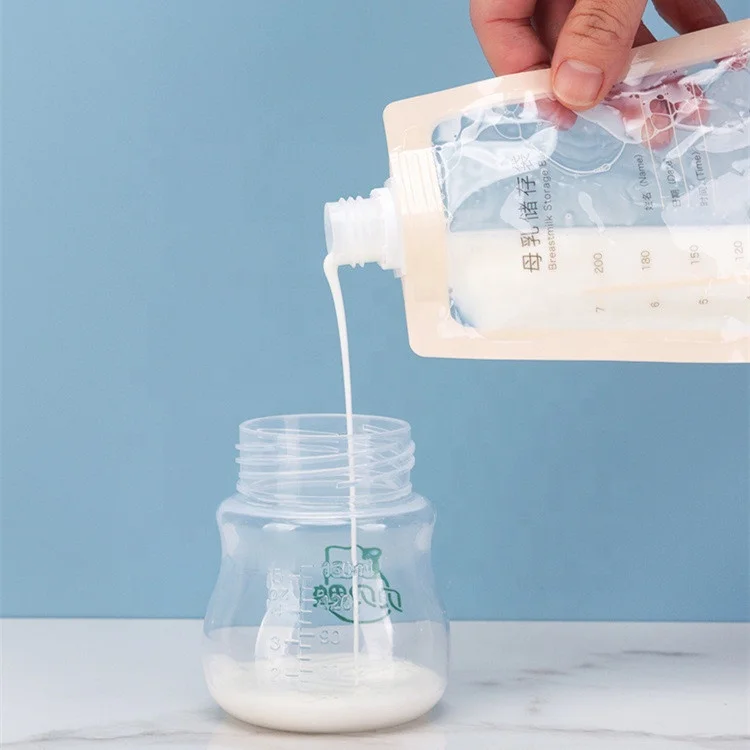 custom packaging directly connected to breast pump BPA free biodegradable stand up pouch temp sensing breast milk storage bag wi