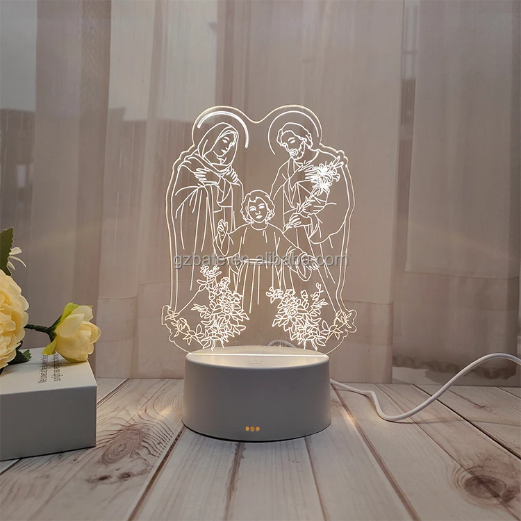 Креативные 3D светодиодные ночники, Иисус, Девы Марии, иллюзия, ночник, 3D маленький ночник