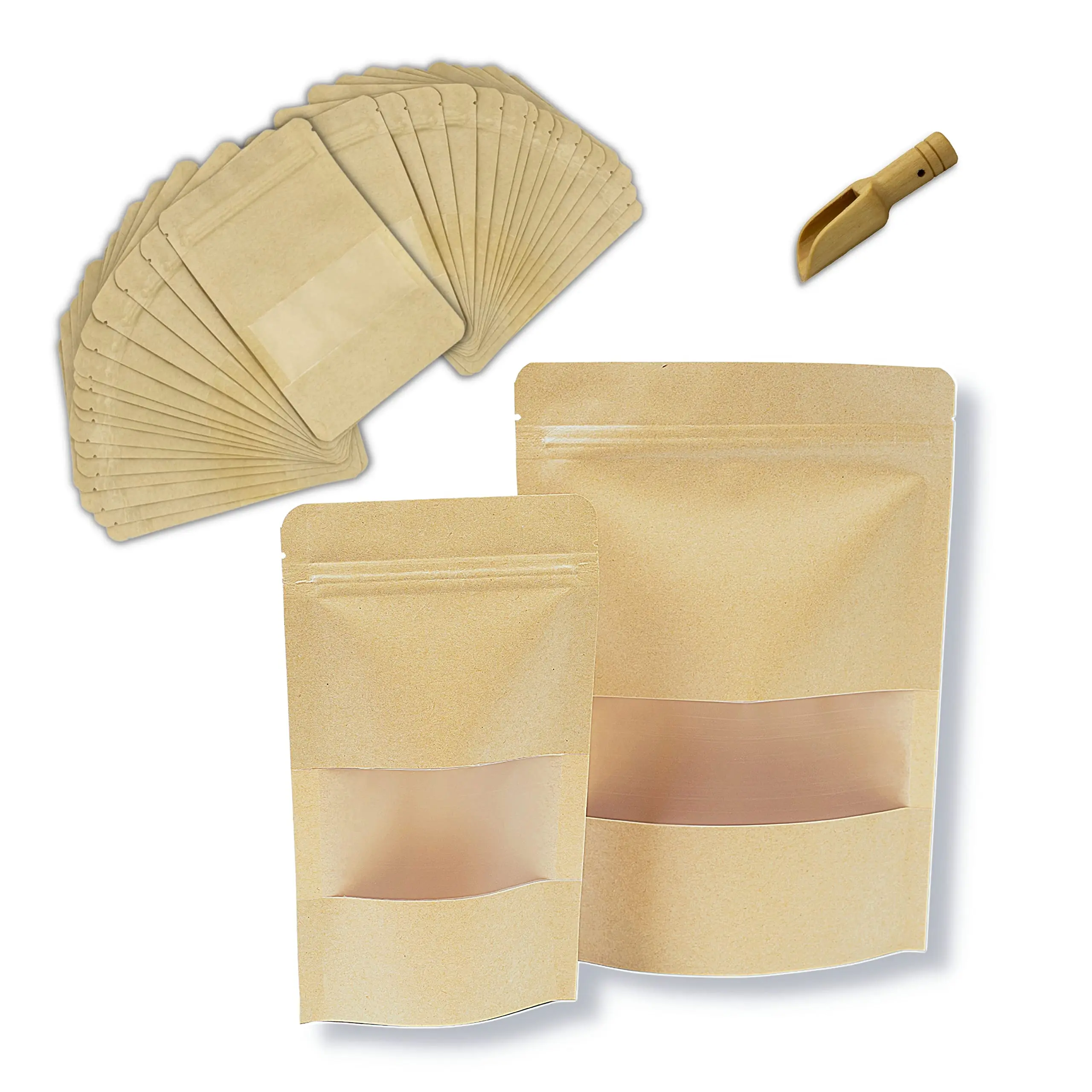 Biodegradable Compostable Food Packaging Custom Printed Logo Flat Bottom Kraft Stand Up Pouch Bag With Zipper