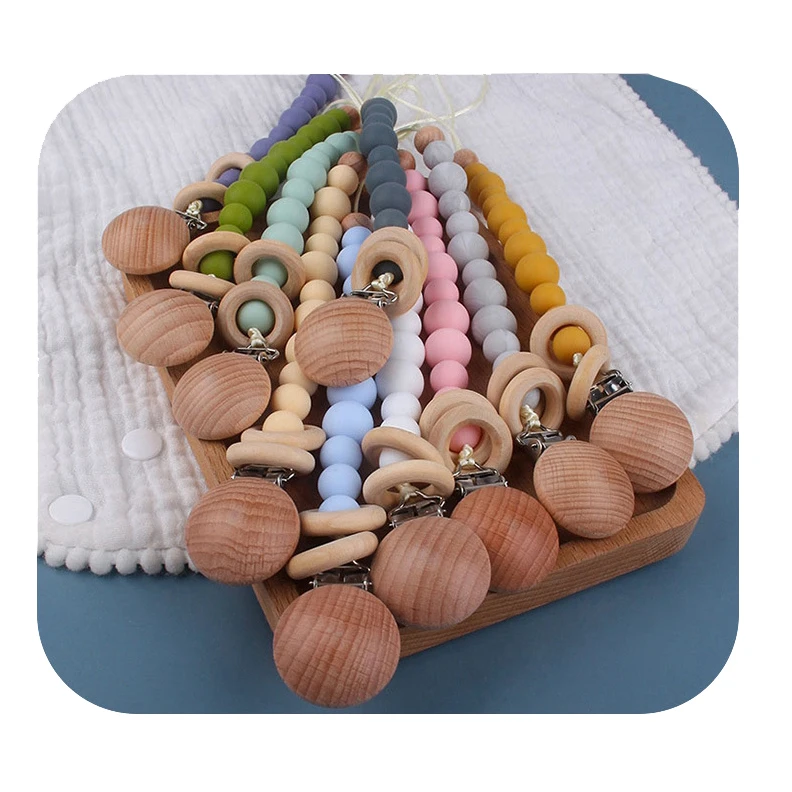 Schnullerkette Silicone Beads Pacifier Chain Clip Wooden Ring Chupetes Teething Soother Dummy  Baby Teether Pacifier Holder