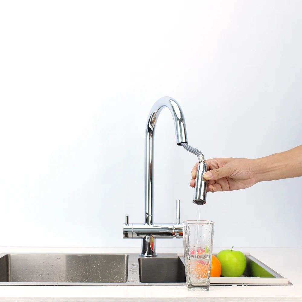 DOGO Brass Chrome Three Way Water Filter Tri Flow Kitchen Faucet Deck Mounted Chrome Plated 3 in 1 Kitchen Mixer 3 Way Faucet