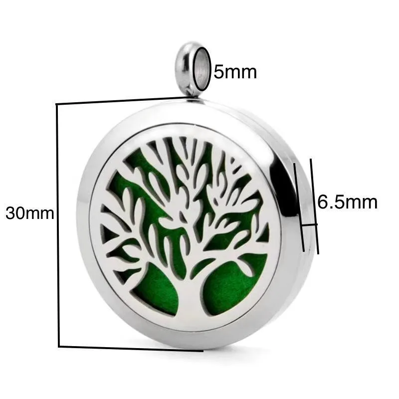 30mm Aromatherapy Essential Oil Diffuser Necklace 316L Stainless Steel Perfume Locket Pendant with 24 Inch Chain