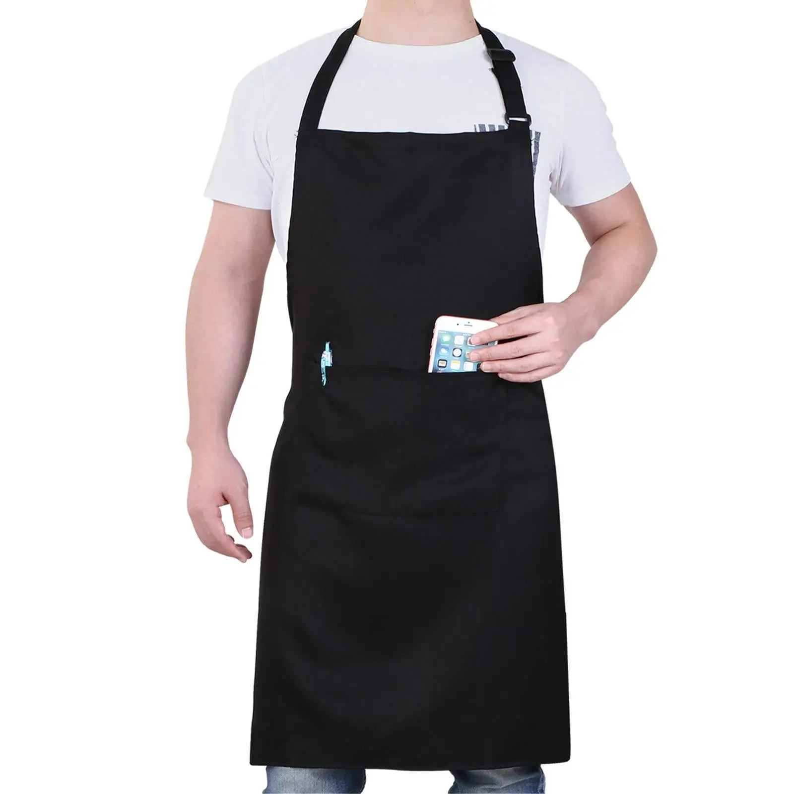 Adjustable neck strap waterproof apron for kitchen unisex bib aprons with two pockets