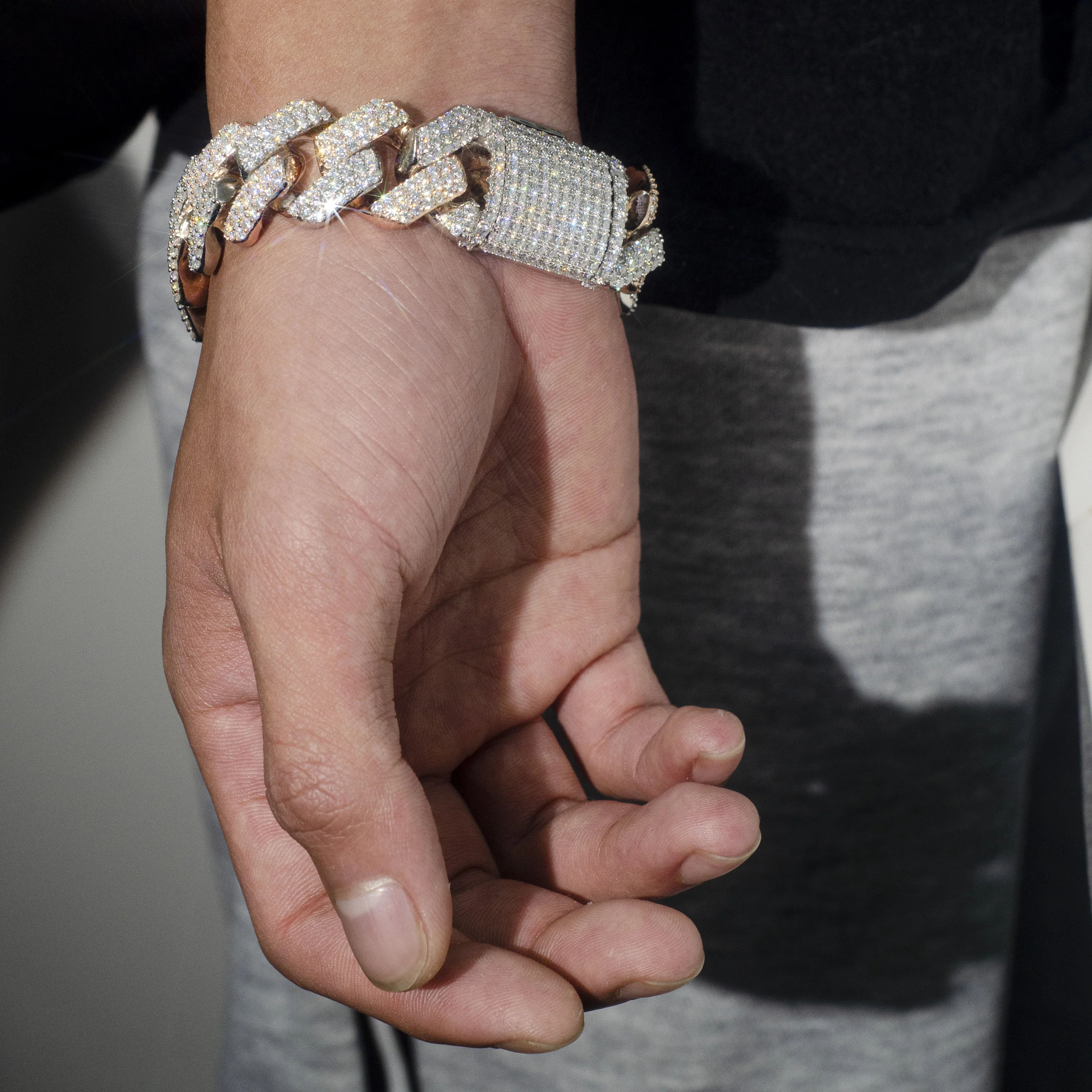 Classic Cuban link Chain 20mm Bracelet 2 Tone Rose Gold Pass Diamond Tester VVS Ice Out Moissanite Silver Fine Jewelry For Man