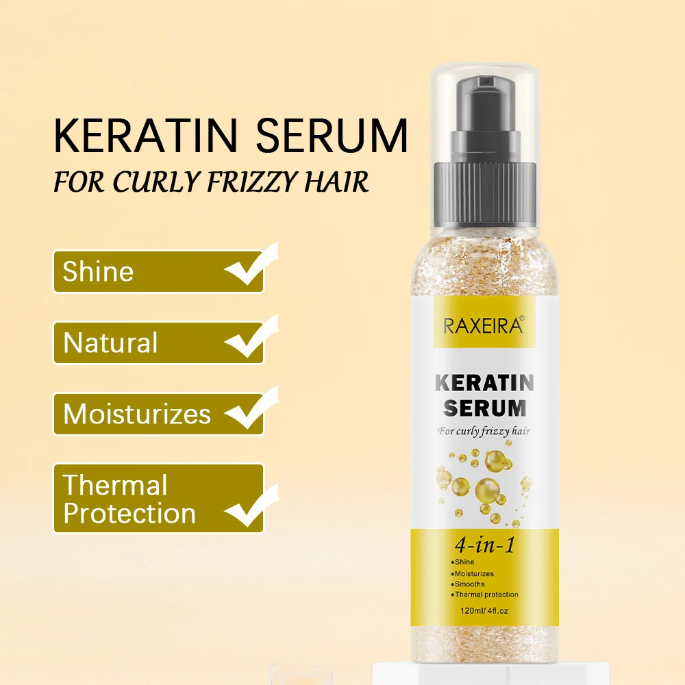 Private Label Keratin Hair Serum Hair Product 120ml Organic Vitamin E Hydrolized Keratin Coconut Oil 4-IN-1 Hair Care Essence