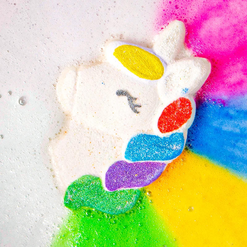 Wholesale Vegan Fizzi Organic Bomb Bubble Unicorn Bath Bomb Gift Set Rainbow OEM Service White Foot Bath Gift Box Package 120g