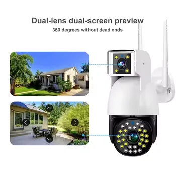 V380 4G Wifi Dual Lens Smart PTZ Outdoor Security Camera CCTV System with Night Vision for Indoor Human Tracking Wireless Camera