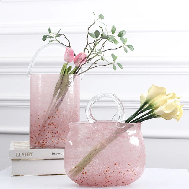 Basket Flower Vase Transparent Wholesale INS Bag Shape Portable Glass Hydroponic Glass for Home Decoration Hand Bag Art Deco