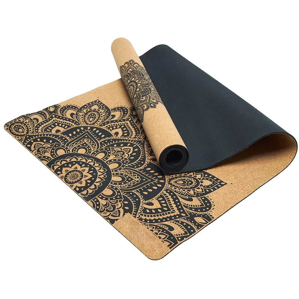 Eco Luxury Ideal for Hot Yoga Power Bikram Ashtanga Sweaty Workouts mandala printing YOGA DESIGN LAB The Cork Yoga Mat