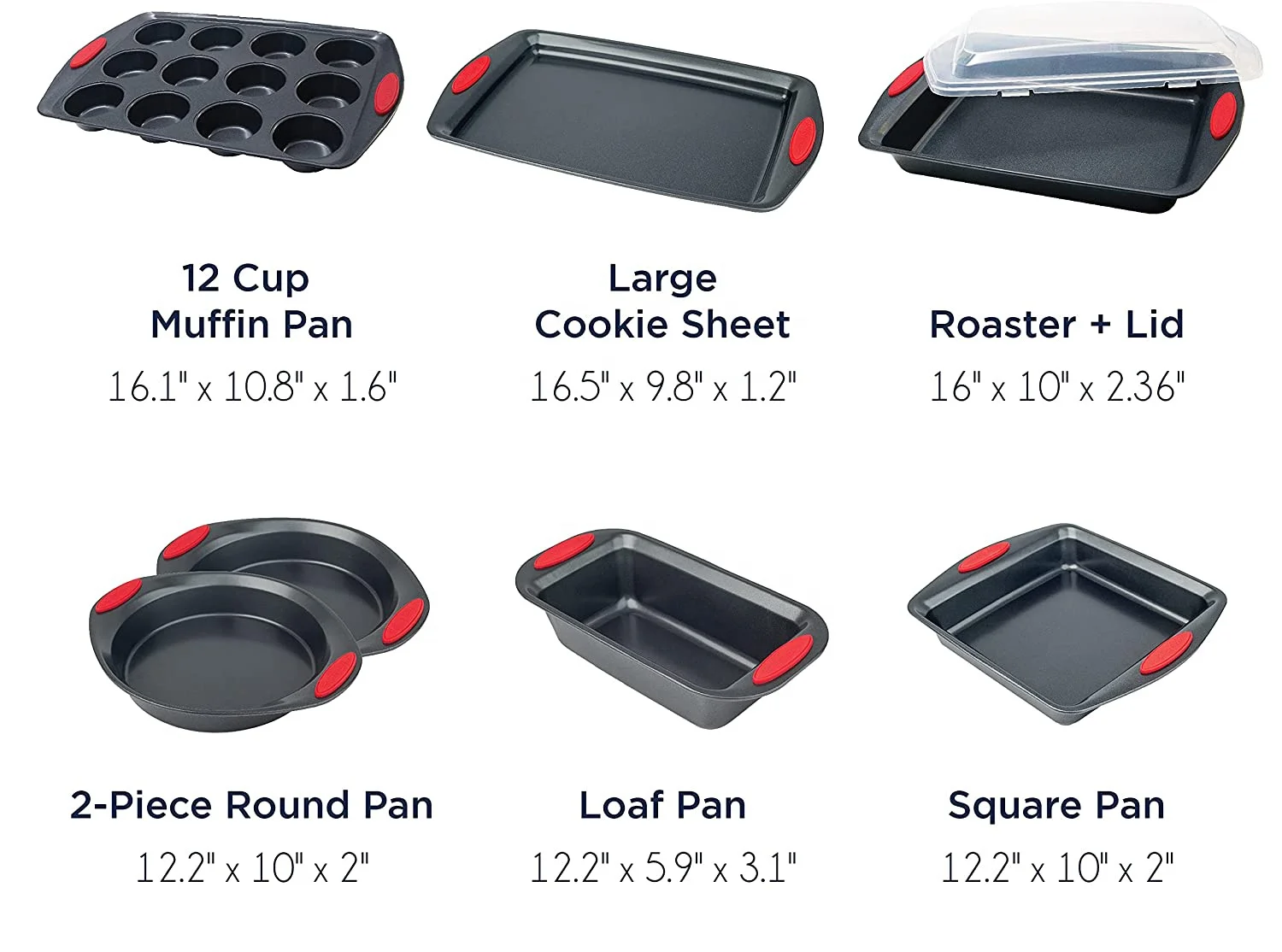 Nonstick Bakeware Set Baking Cookie Sheets Cake Muffin Bread Pan, 10 Piece, Latte Brown with Cranberry Red Grips