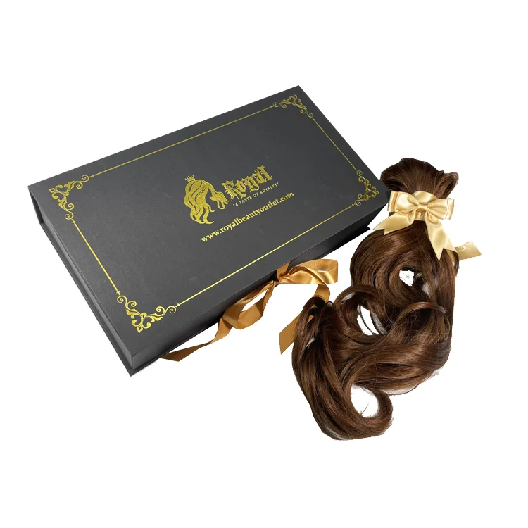 Custom Logo Design Wig Virgin Bundle Hair Boxes Weave Extension Packaging Rigid Cardboard Paper Gift Boxes with Ribbon