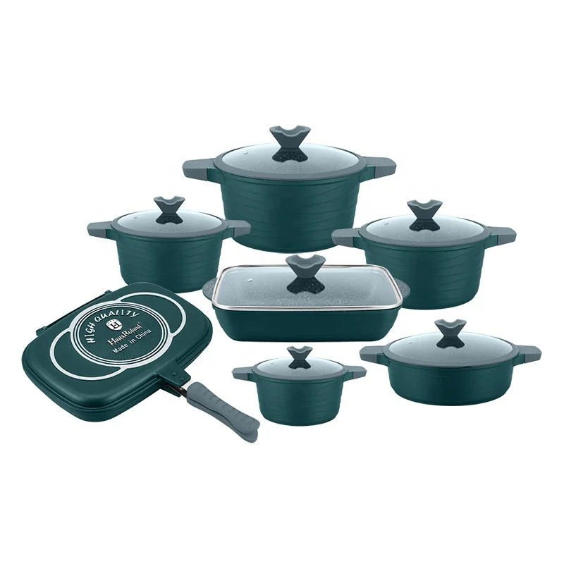 HausRoland 14 pcs Aluminium Die Casting Non stick Cookware Set Roasting Pans With Frying Pan