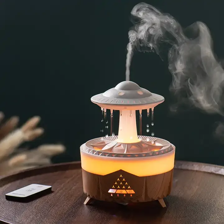 UFO Rain Drop Aroma Diffuser Humidifier Night light 350ml 7 Colors LED Lamp Ultrasonic Remote Control Rain Cloud Aroma Diffuser