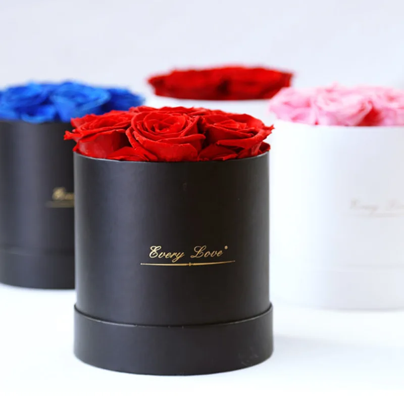 7-Piece Wholesale Preserved Forever Rose Round Barrel Immortal Roses Romantic Multi-Colored Roses Christmas Wedding Gifts