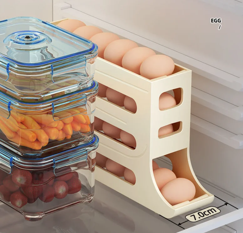 Refrigerator Egg Storage Box Rolling Kitchen Container Capacity Refrigerator Eggs Storage Container Dispenser