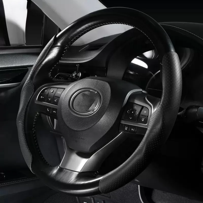 Модный Универсальный кожаный чехол на руль из углеродного волокна и микрофибры, натуральная наппа, ПУ, Ручное шитье, аксессуары для интерьера автомобиля, новинка