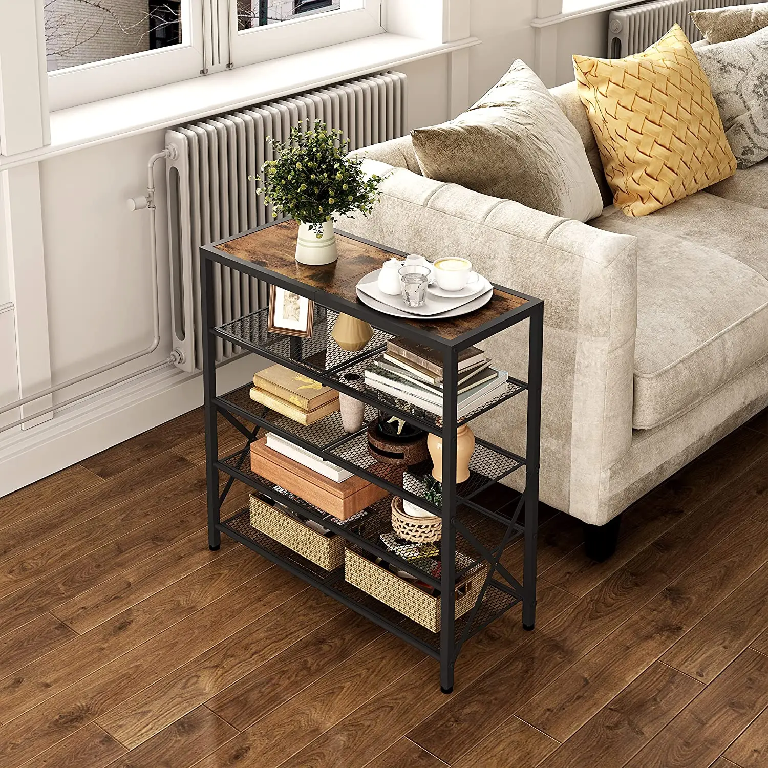 Industrial Metal Living Room Storage Organizer Shoe Cabinet Entryway Wholesale Wooden Shelf Rack 8-Tier Shoes Display Rack Stand