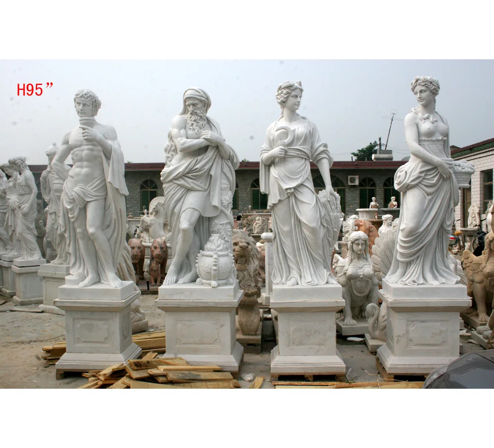 Life Size Outdoor Garden Decor White Four God And Goddess Sculpture Marble Statue