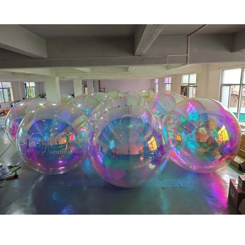 Big shiny balls rainbow holographic iridescent translucent chrome pvc mirror balls 1m inflatable mirror ball