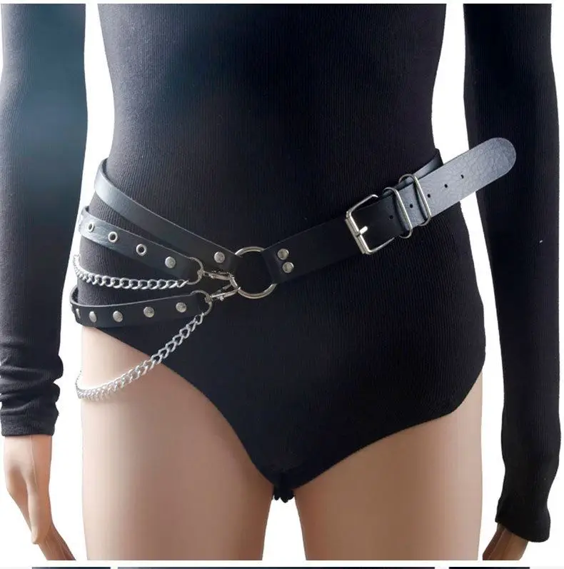 Sexy Leather Punk Harajuku Big O-ring Belt Punk Exaggerated Big Metal Ring Metal Hoop Women Performance Belt For Jeans Chain