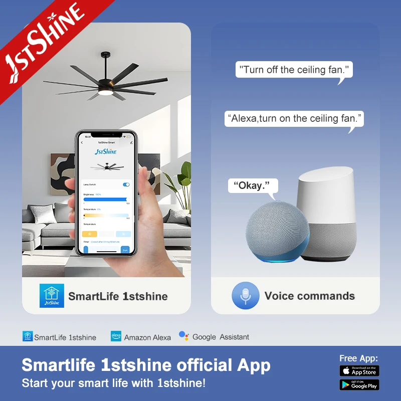 1stshine Ceiling Fan with Light Reversible DC Motor High Airflow Industrial LED Ceiling Fan with Remote Control