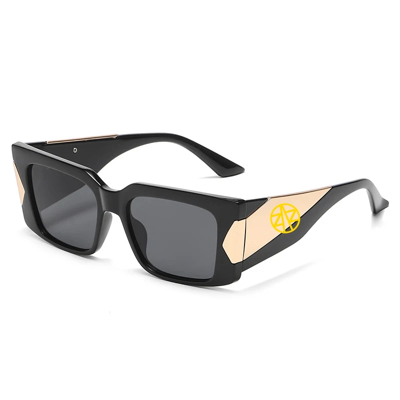 Double Color Frames Designer Custom 3D Metal Logo Wide Legs Shades Small Square Sunglasses 2022