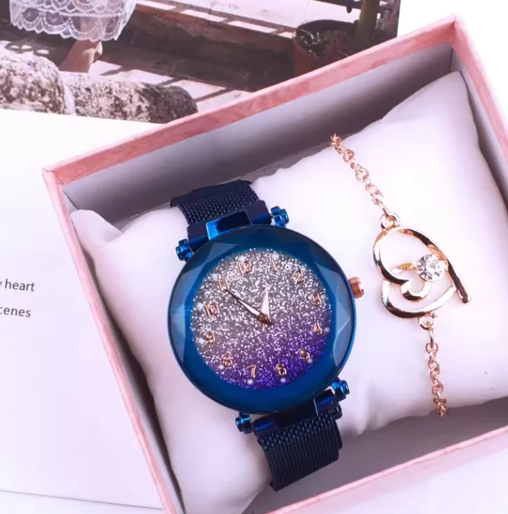 Factory Price Fashion Luxury Women Silver Powder Face Watch Ladies Bracelet Gift Set