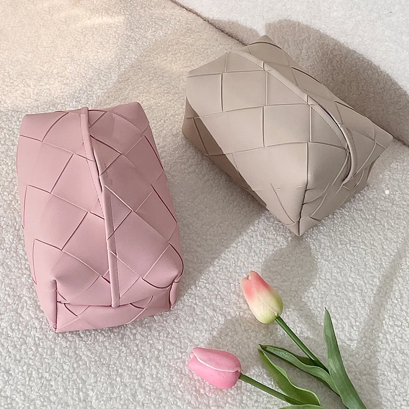 Nordic tissue box PU woven tissue box high-end light luxury artistic sense home creative coffee table paper box car tissue bag