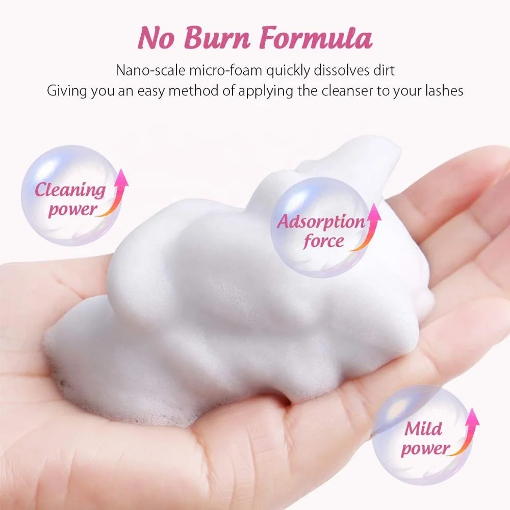 Private Label Eyelash Extension Cleanser Eyelid Foaming Cleanser Lash Foam Shampoo for Extensions Fur PBT Mink Hand Made 3 Years